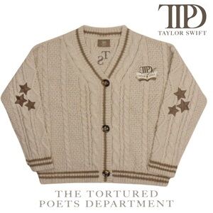 Oversized TTPD Tortured Poets inspired Cozy Star Button Taylor Swift Cardigan 2x